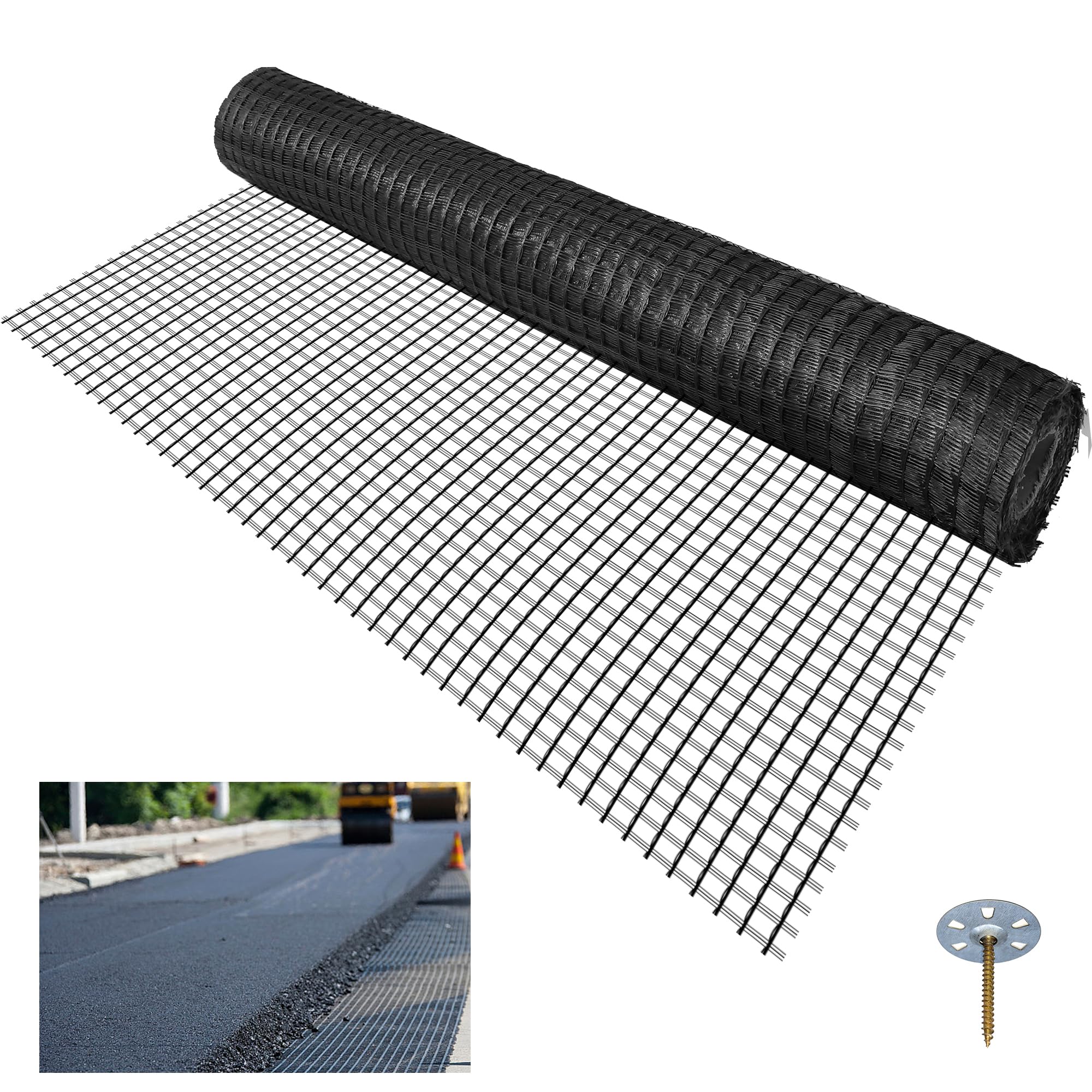 Photo 1 of ***SIMILAR ITEM******* Universal Geogrid Roll 3.84ft x 164ft Retaining Wall Fiberglass Geogrid, 50KN Tensile Strength Driveway Ground Gravel Grid with Mounting Screws for Asphalt Pavement and Soil Road Slope Reinforcement