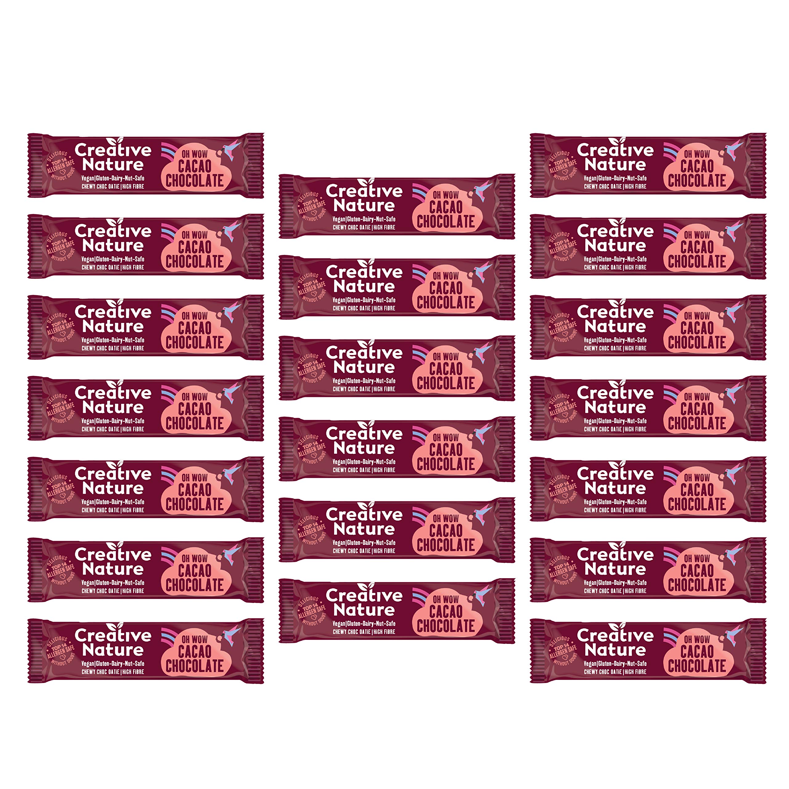 Gluten Free Snack Bars | Creative Nature Vegan Snack Bars | Oh Wow Cacao Flavour | Healthy Snacks, Lunchbox Snacks | Top 14 Allergen Free | 20 x 38g Bars