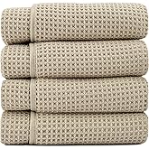 S&T INC. Bath Towels, Premium Waffle Towels for Bathroom, Extra Large, Absorbent Microfiber for Home, Yoga, and Gym, Waffle Weave, 30 Inches x 60 Inches, 420gsm, 4 Pack, Beige