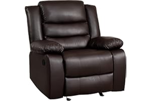 PrimeZone Oversized Rocker Recliner Chair - Comfy Wide Lazy Boy Recliner Chair with Overstuffed Armrest, Faux Leather Manual Reclining Chair for Living Room, Bedroom, Home Theater Seating, Brown