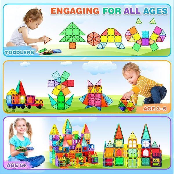 ZMAXKIC MAGNETIC TILES, 135PCS MAGNETIC BUILDING BLOCKS WITH 2 CARS, LARGE MAGNET BUILDING SET,STEM SENSORY EDUCATIONAL TOYS GIFT FOR TODDLERS KIDS BOYS GIRLS.