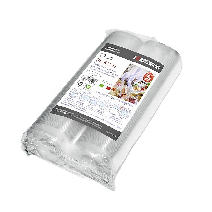 ROMMELSBACHER VRS 2060 Profi Folienrollen 20 x 600cm (2 Rollen, BPA-frei, für alle Balken-Vakuumierer, eingeprägte Luftrillen