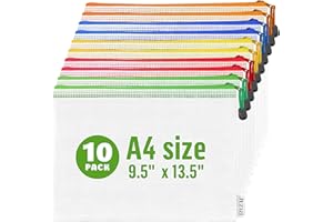 JUZARI 10 Pack Mesh Zipper Pouch Bags A4-13.5x9.5 in Plastic Zipper Pouches for Organizing - Document Bags With Zipper - Letter Size Zipper Pouch - Document Pouch With Zipper - Mesh Pouch With Zipper