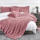YUSOKI Luxury Faux Fur Blanket for Queen Size Bed 2 Layers,7.3lb,All Ages,Home Decoration Without Pillows (Pink,90"x90")