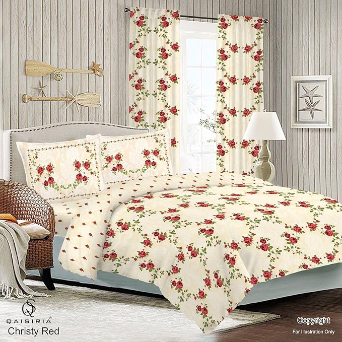 QAISIRIA CHRISTY RED 4PCS COMPLETE BEDDING SET DUVET COVER WITH