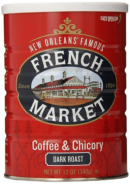 FRENCH MARKET COFFEE, COFFEE AND CHICORY, DARK ROAST GROUND COFFEE, 12 OUNCE METAL CAN