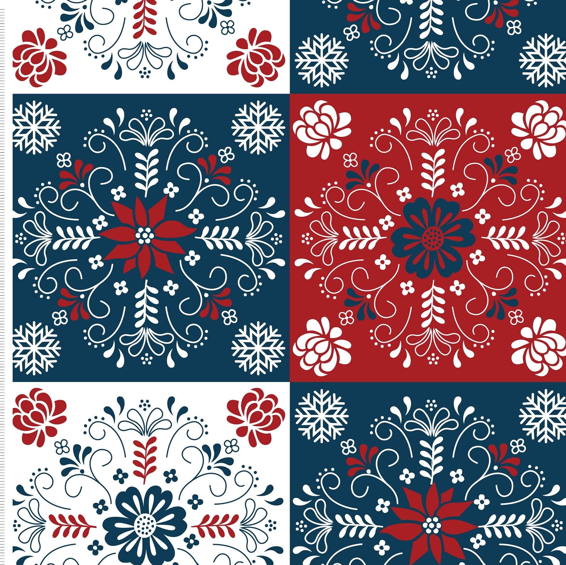 The Craft Cotton Co - Scandi Christmas Fabric by Stuart Hillard - 0.5 Metres (112cm Wide, 100% Cotton Fabric - Ideal for Crafts, Quilting, Sewing) (02 Patchwork Squares)