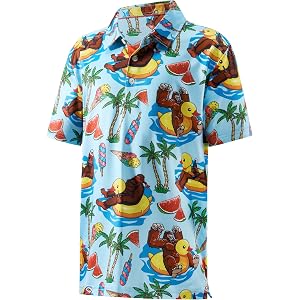 TRMHATP Boys Performance Polo Shirts Short Sleeve Active Casual Print Kids Collared Quick Dry Youth Golf Shirts for Boy