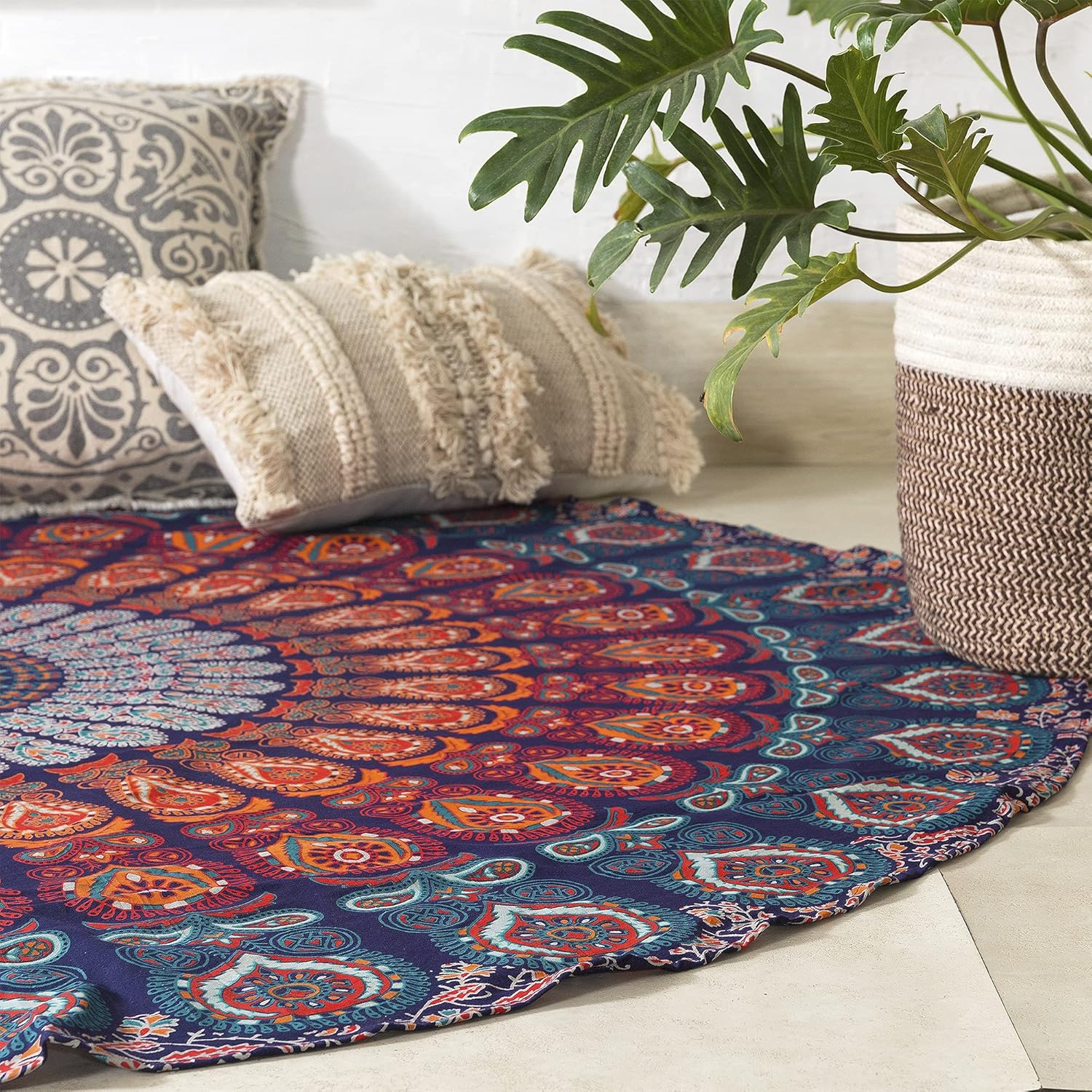 Tapestries - Popular Handicrafts Round Tapestry with Tassel Wall Hanging Ombre Hippie Mandala Bohemian Hippy Intricate Indian Tapestries Tablecloth 70 Inches,(178cm) Navy Blue