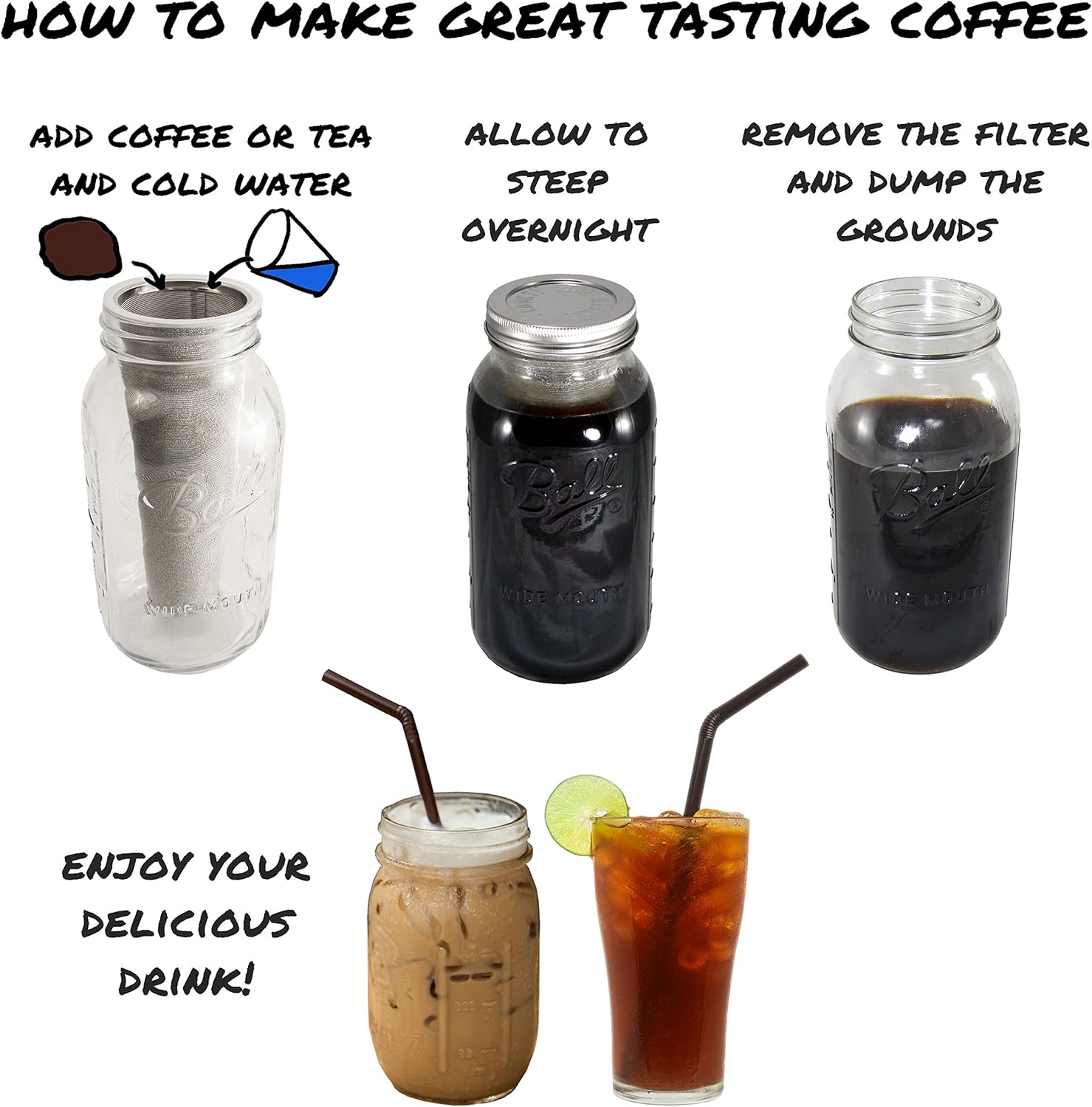 Mason Jar Cold Brew Coffee Kit Kikkerland Kilner Cold Brew Coffee Set