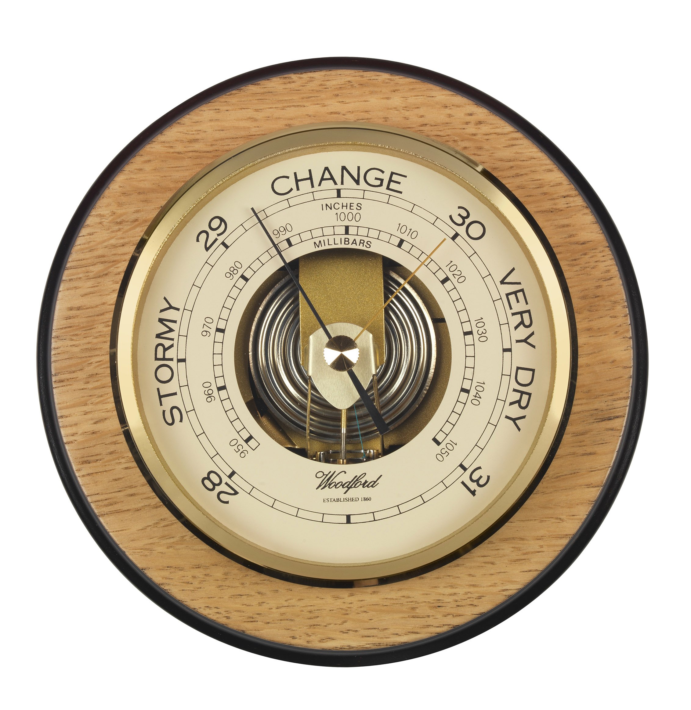 Silver2Love Woodford Wooden Round Barometer - modern design - 7 inch diameter -
