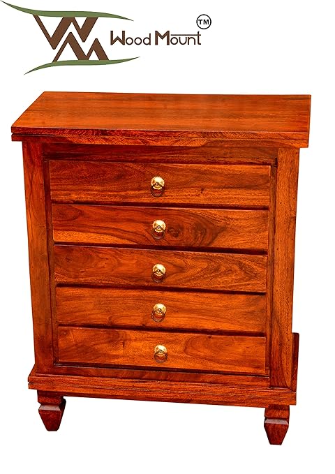 Wood Mount Sheesham Wood Chest of 5 Drawer for Living Room | Honey Finish