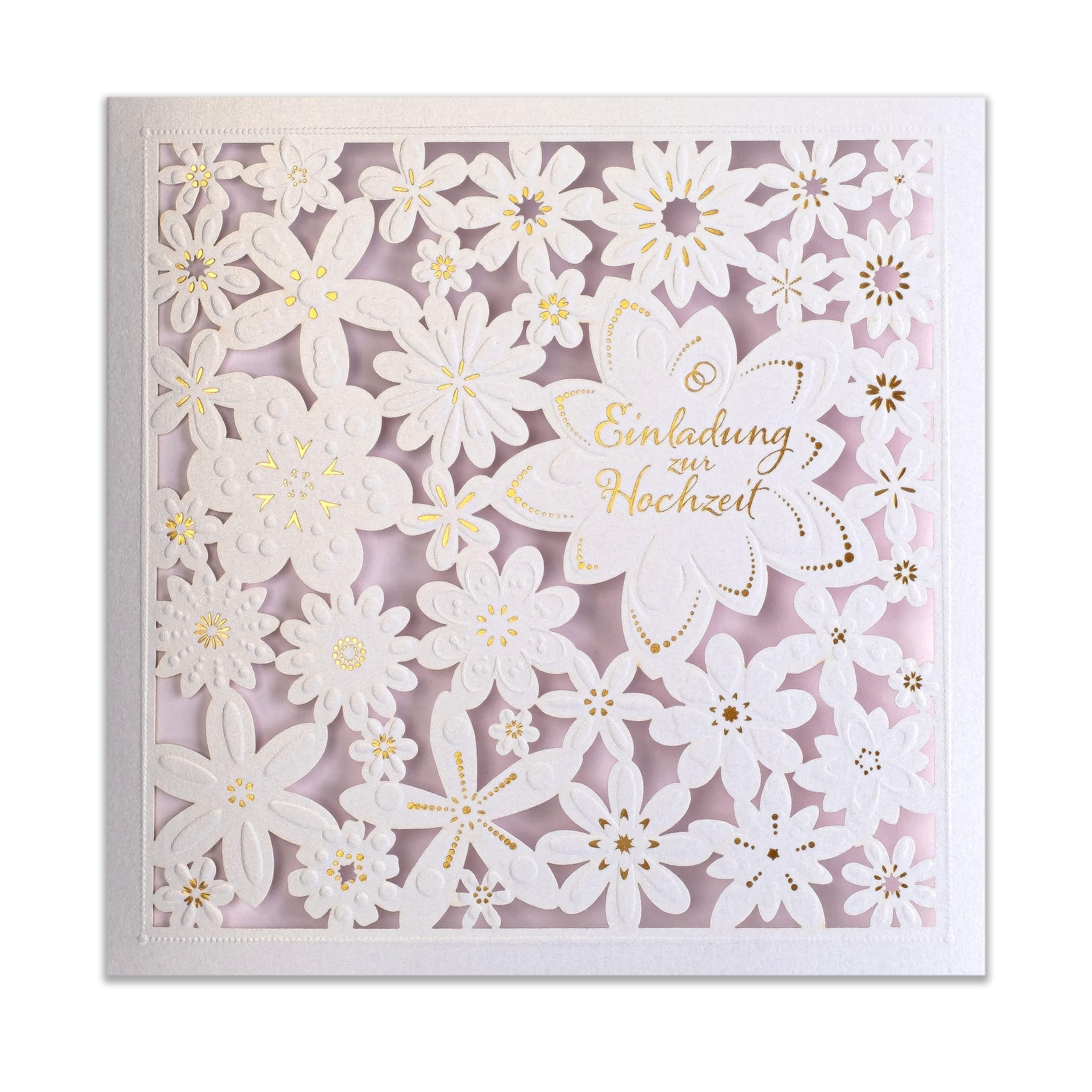 art nuvo Wedding Invitations – Pack of 20 135 x 135 mm with Printable Inserts and Envelopes for Wedding – Laser Cut with Gold Foil Finished Printed Pattern on Metallic Card