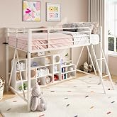 SHA CERLIN Twin Size Metal Low Loft Bed, CPC Safety Certified, White | Soft Bumper Edges, 14'' Guardrail &amp; Angled Ladder, Space-Saving for Dormitory and Bedroom, for Kids, Teens &amp; Junior
