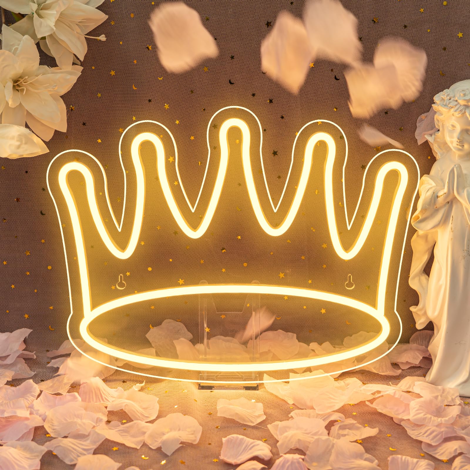 Photo 1 of Crown Neon Signs Led Crown Neon Light Large Wall Hanging Lights Art Decor Neon Lights for Bedroom Kid Room Shop Apartment Dorm Birthday Party Wedding(Warm White)