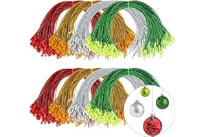 Shappy 1000 Pieces Christmas Ornament Hooks Ornament Hangers Precut Cord Easy Locking with Snap Precut Hanging Ropes for Christmas Tree Holiday Party Decoration Strings(Gold, Silver, Red, Green)
