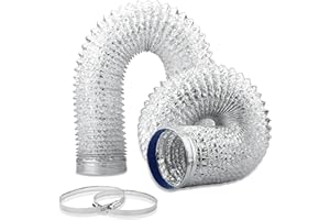 GDSTIME 4 Inch 9FT Vent Hose, 108mm-3M Silvery Aluminum Foil Flexible Duct Hose with 2 Stainless Steel Clamps for Inline Duct