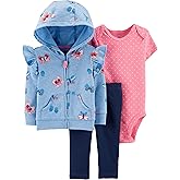 Carter's 3-Piece Zip-Up Butterfly Hooded Jacket, Bodysuit and Pants Set, Newborn Blue