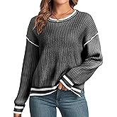 ZAFUL Women's Fall Sweaters 2024 Striped Color Block Casual Long Sleeve Knit Pullover Sweater Tops Winter Trendy Outfits