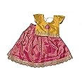 TRADITIONINDIA Tissue Silk & Chanderi Fabric Short Sleeve Party Wear Lehenga Choli for Girls & Kids (Color-Yellow & Hot Pink)