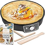 Crepe Maker Machine Pancake Griddle - Nonstick 12" Electric Griddle - Pancake Maker, Batter Spreader, Wooden Spatula - Crepe 