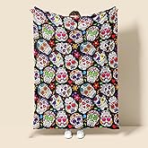 Sugar Skull Blanket for Adult, Sugar Skull Decor Mexico Flannel Throw Blanket Ultra Soft Cozy Plush Blanket for Couch Home Bed Christmas Birthday Halloween Day of The Dead Gift Blanket 60x50 inches