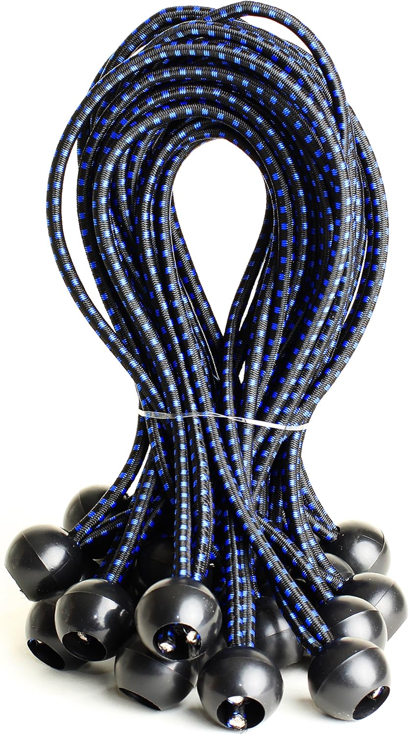 eHomeA2Z Ball Bungee Black Blue Heavy Duty Weather Resistant 5mm Thick For Camping Tarp Cargo Tent 6nch 9 inch 11 inch 21 pcs - - 