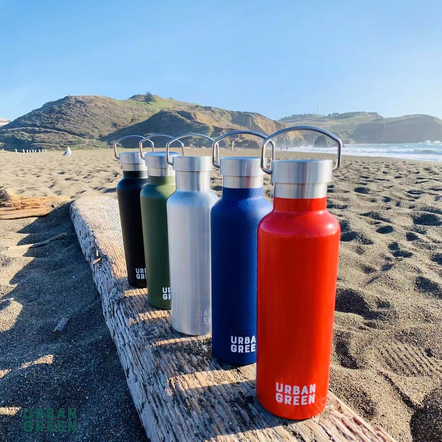 18/8 Double Wall Sports Water Bottle Powder Coated Urban Green Best