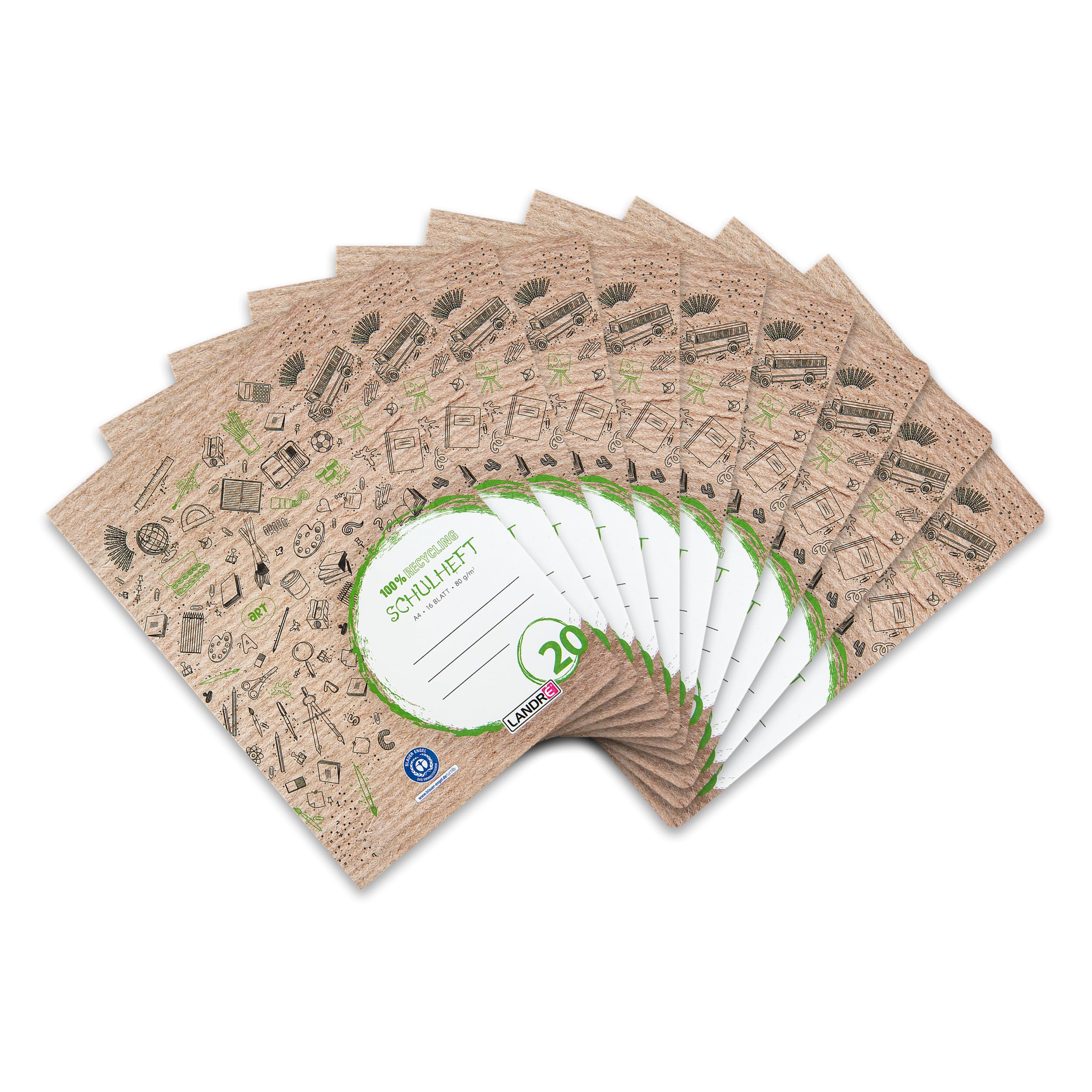Landre A4 Recycled Exercise Book 16 Sheets Line Style 20 Blank Pack of 10 — image 1