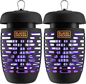 BLACK + DECKER Bug Zapper Electric Lantern with Insect Tray, Cleaning Brush, Light Bulb &amp; Waterproof Design for Indoor &amp; Outdoor Flies, Gnats &amp; Mosquitoes Up to 625 Square Feet- 2 Pack