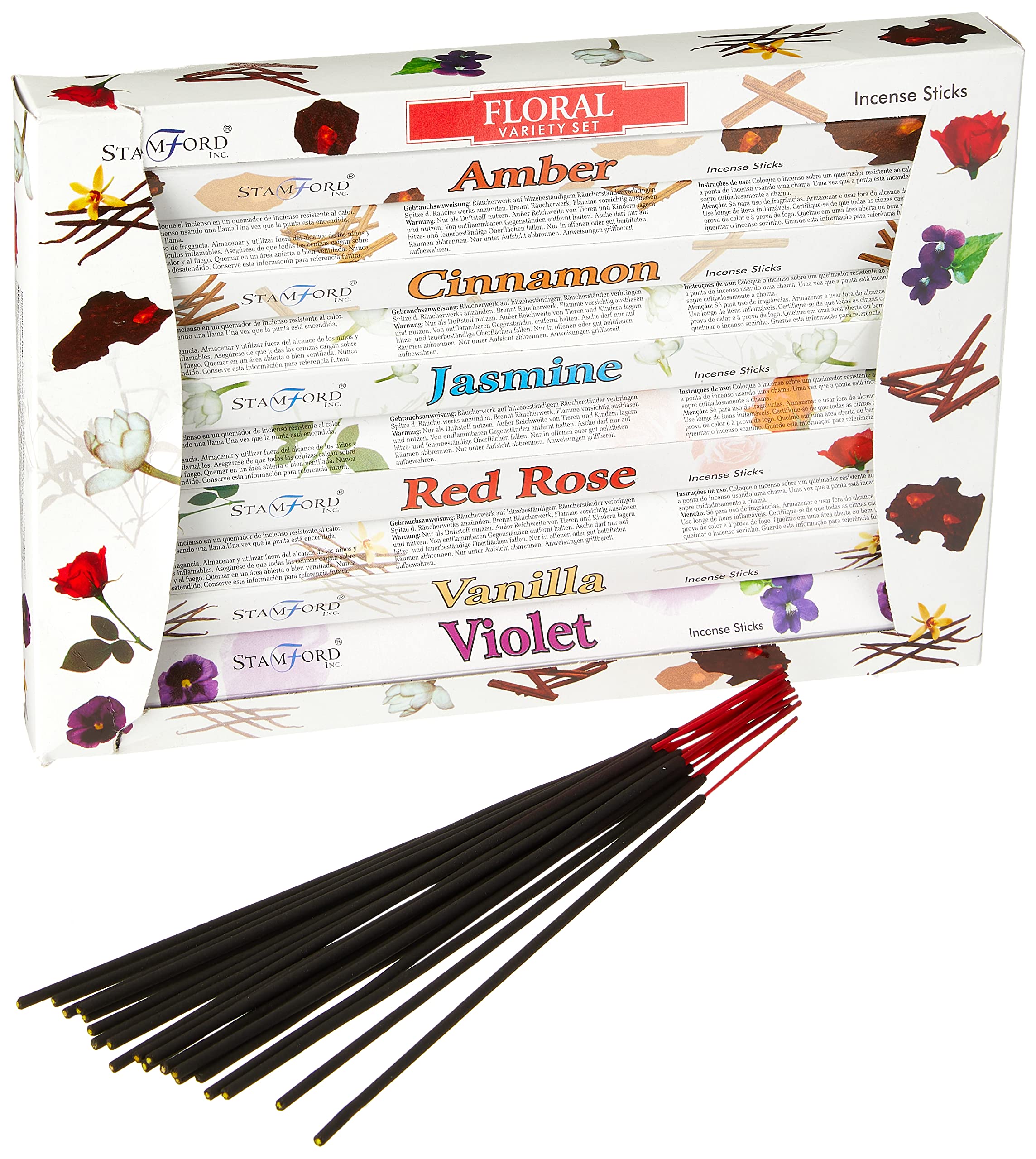 Stamford London 37325 Floral Variety Set Incense Sticks - 6 Packs x 20 Sticks, Black