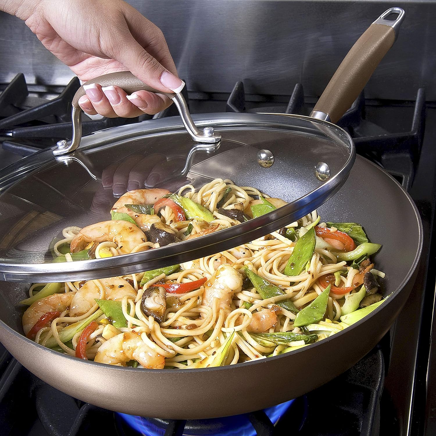 Anolon Advanced Hard Anodized Nonstick Frying Pan/ Fry Pan/ Saute Pan/ All Purpose Pan with Lid - 12 Inch, Gray: Cookware: Kitchen & Dining