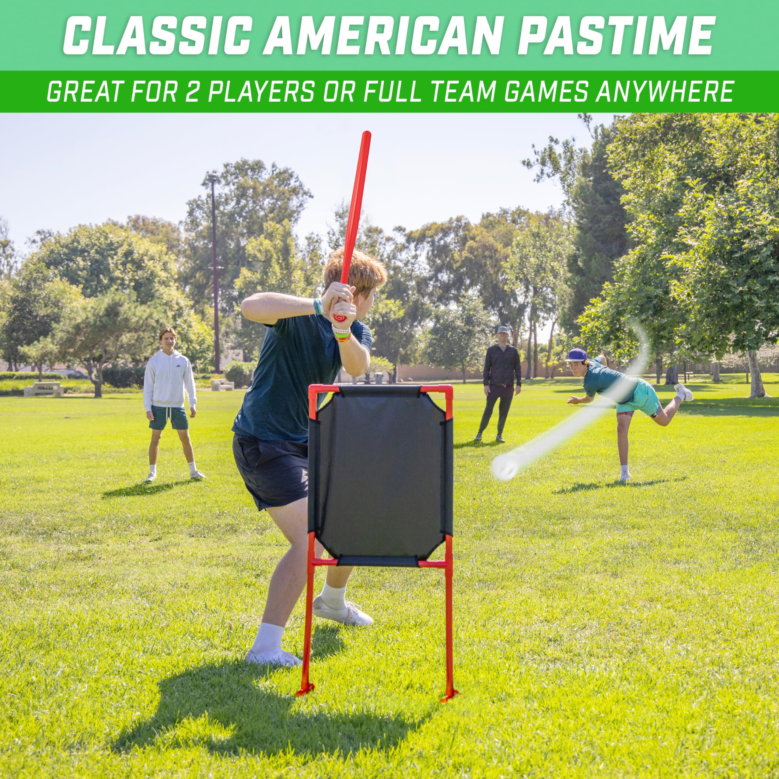 GoSports LotBall AIR Backyard Baseball Bat, Ball and Strike Zone Set - Plastic Baseball Game for Kids