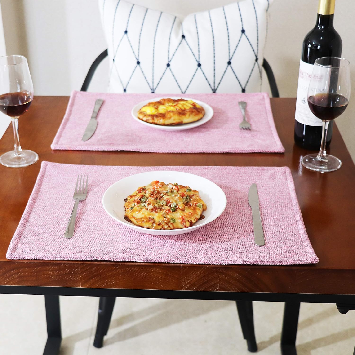 SLOW COW Linen Placemats Heat Resistant Dining Table Place Mats Kitchen Washable Table Mats Set of 2 Pink Mixed Mauve: Home & Kitchen