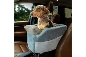 PICEA Center Console Dog Car Seat | 11 lbs MAX | Safety Straps & Leash | Comfortable Foam and Plush Pillows | Adjustable Mount Design | Large Storage Pockets | Perfect for Small Pets & Cats (Grey)