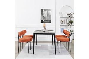 DYHOME Boucle Dining Chairs Set of 4, Upholstered Kitchen Dining Room Chairs, Side Chairs with Thick Cushions and Metal Legs for Kitchen Living Room, Orange