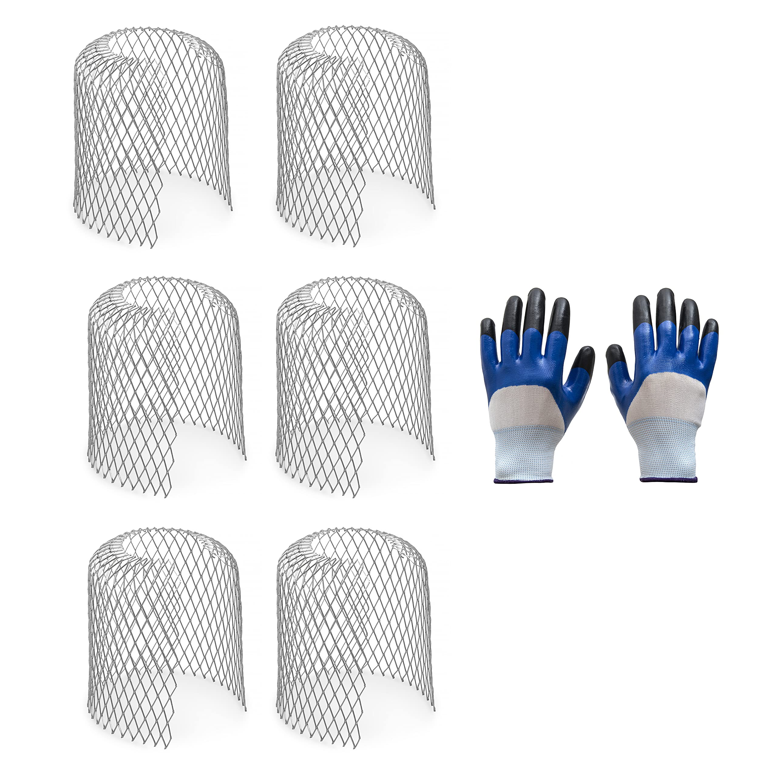 ALJ Brands Gutter Guards Downspout - 6 Pack Expandable Stainless Steel Mesh Strainer - Stop Leaf and Debris Blockage - Gutter Spout Protection - Complete with a Pair of Working Gloves
