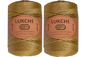 Lukche 1.5-2mm Polyester Macrame Cord 2 Skein (2x153 Yards) 100% Polypropylene Premium Macrame Rope, Colorful Yarn Crochet Macrame Bag Craft for Wall Hangers, Bags, Bottom Plates, Carpets (2 Gold)