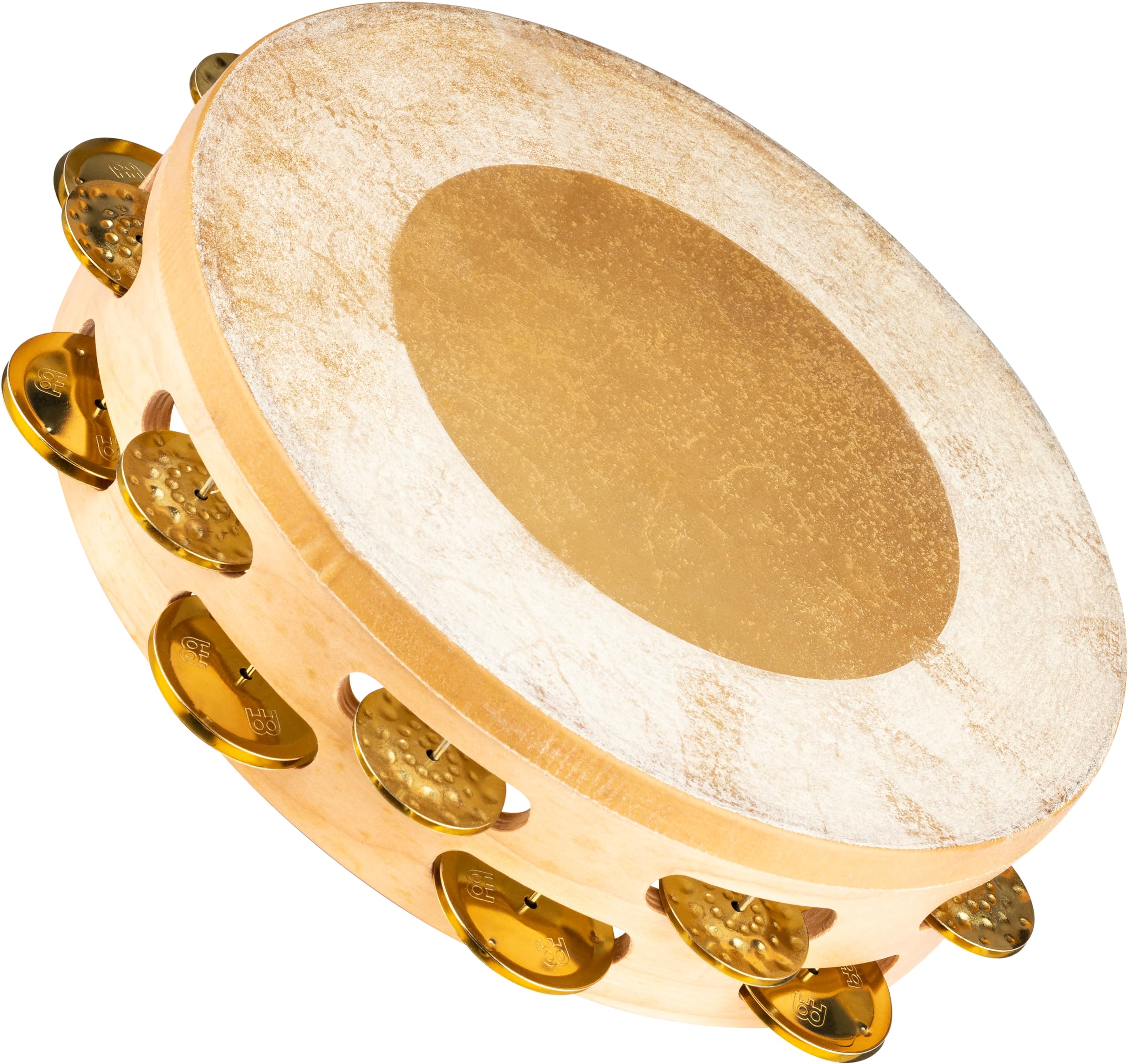 Meinl Percussion Artisan Headed Tambourine - 2-Row Tambourine - With Calf Skin Head - 10-inch Diameter - Maple / Brass, Natural (AE-MTAH2B)