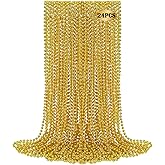 Huskein 24 PCS Gold Bead Necklace, 33" Mardi Gras Beads Bulk, Mardi Gras Beaded Necklace Accessories, Round Necklaces Parade Throw Beads for Carnival Party Supplies Wedding Birthday