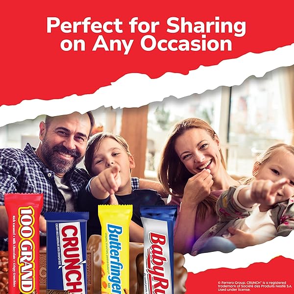 BUTTERFINGER, CRUNCH, BABY RUTH AND 100 GRAND, BULK 28 PACK, ASSORTED FULL SIZE CHOCOLATE CANDY BARS, STOCKING STUFFERS, 48 OZ
