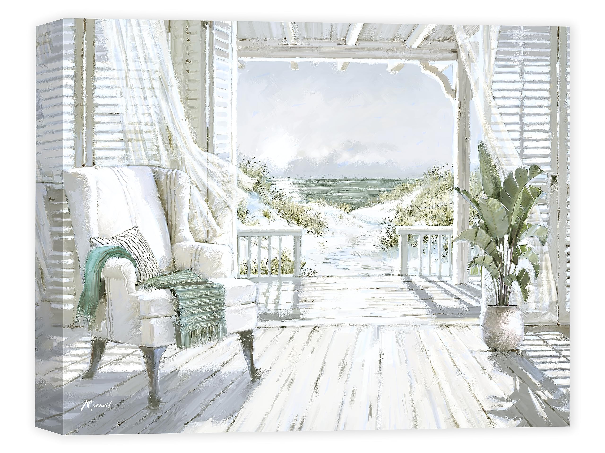 Artko Coastal Scene Canvas Wall Art - 'Sea View' by Richard Macneil - Scenic Beach Themed Picture - Ready to Hang Home Décor - 30cm x 40cm
