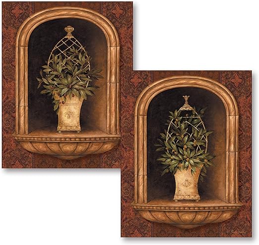 Amazon Com Gango Home Decor Elegant Olive Topicary Niches Lovely Italian Potted Olive Tree Set Two 8x10in Mounted Prints Posters Prints
