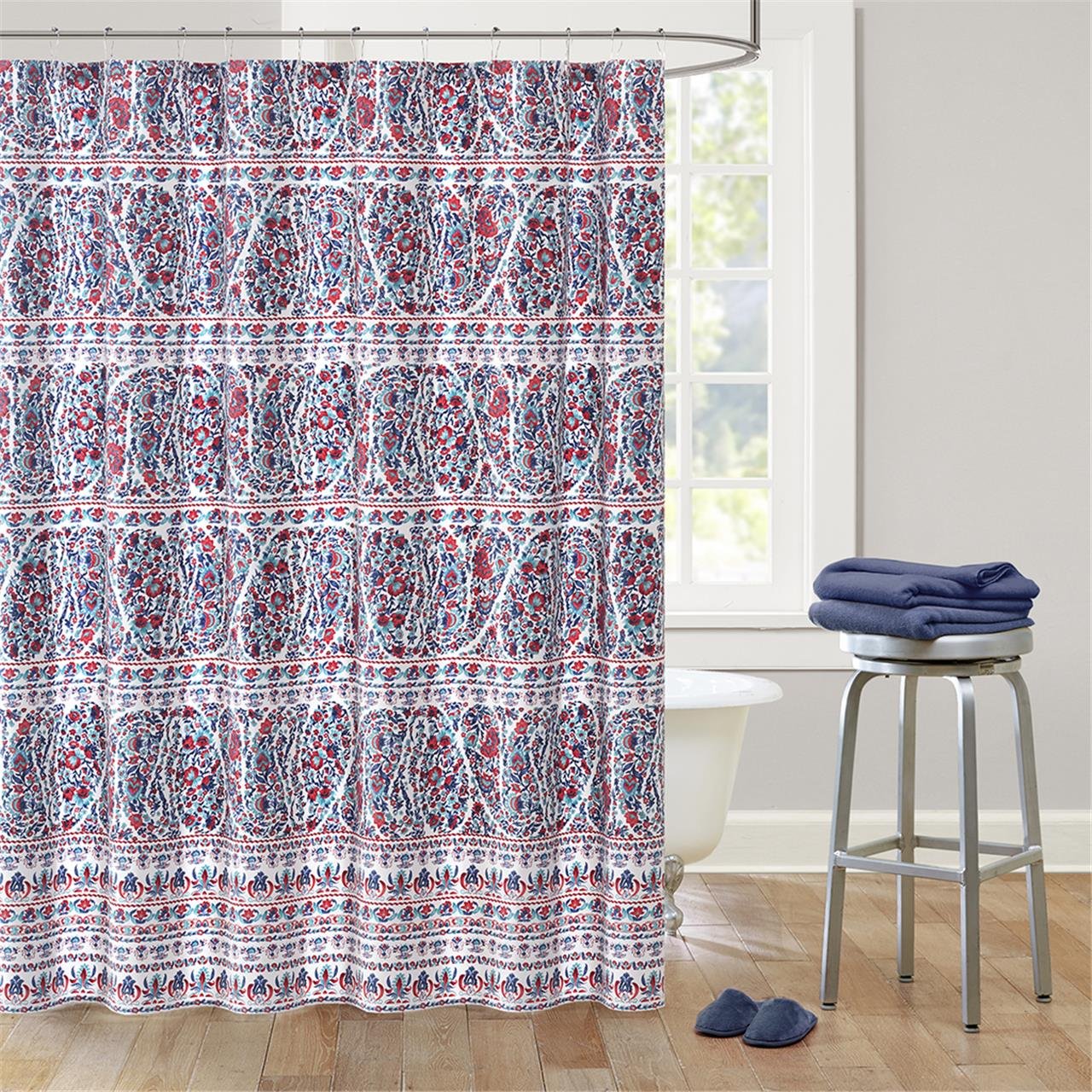 Echo Design Woodstock Cotton Printed Shower Curtain Bluered 72x72