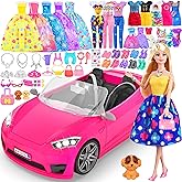 MINIFUN 91 Pcs Doll Convertible Car Set, Doll Clothes and Accessories | Doll Playset Dress up Toys for Girls Kids Toddlers, Gift Toys for Age 3 4 5 6 7 8 9 10 11 12
