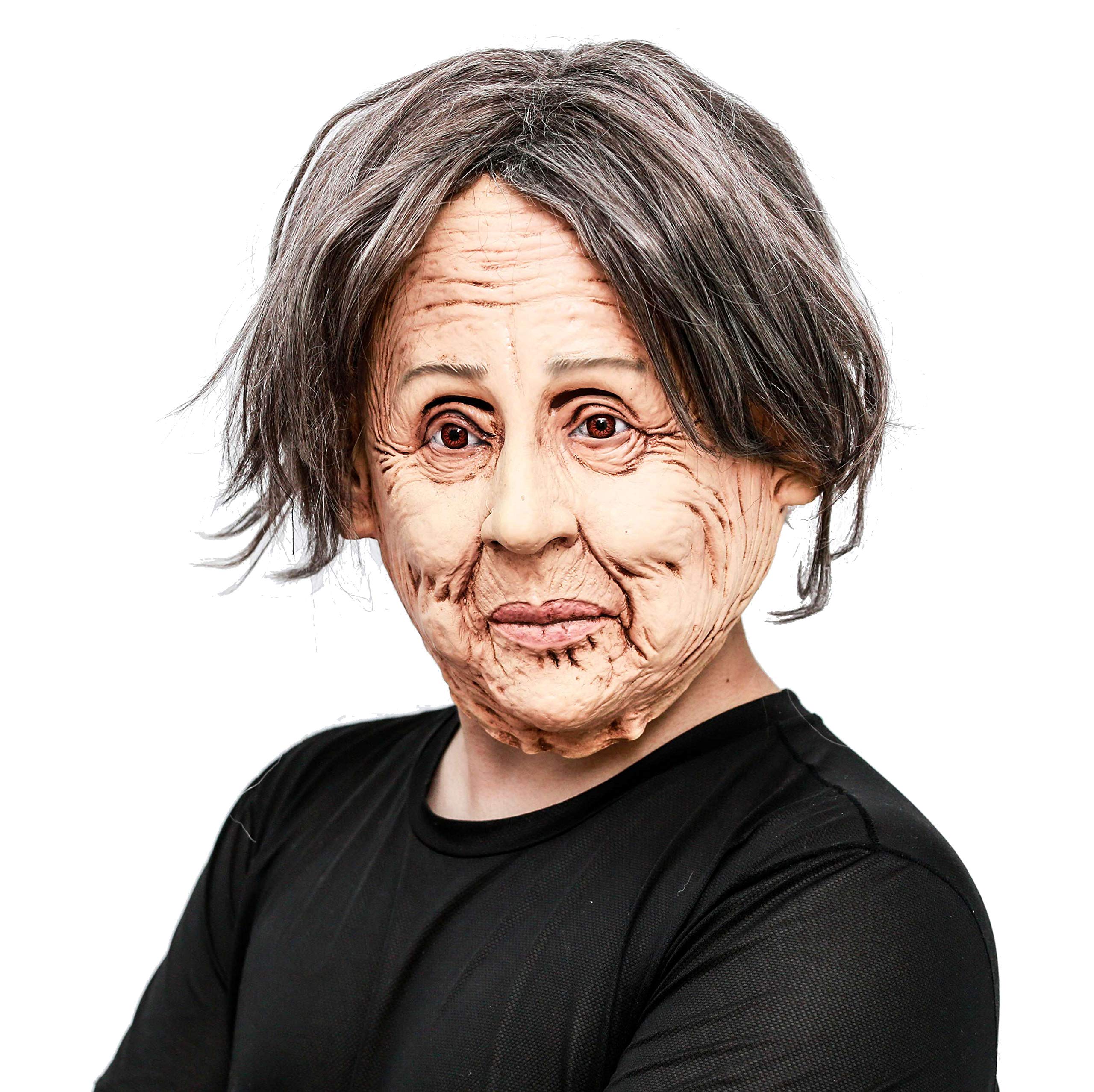 CreepyParty Old Woman Mask Latex Human Realistic Full Head Mask Fancy Dress Halloween Costume Party