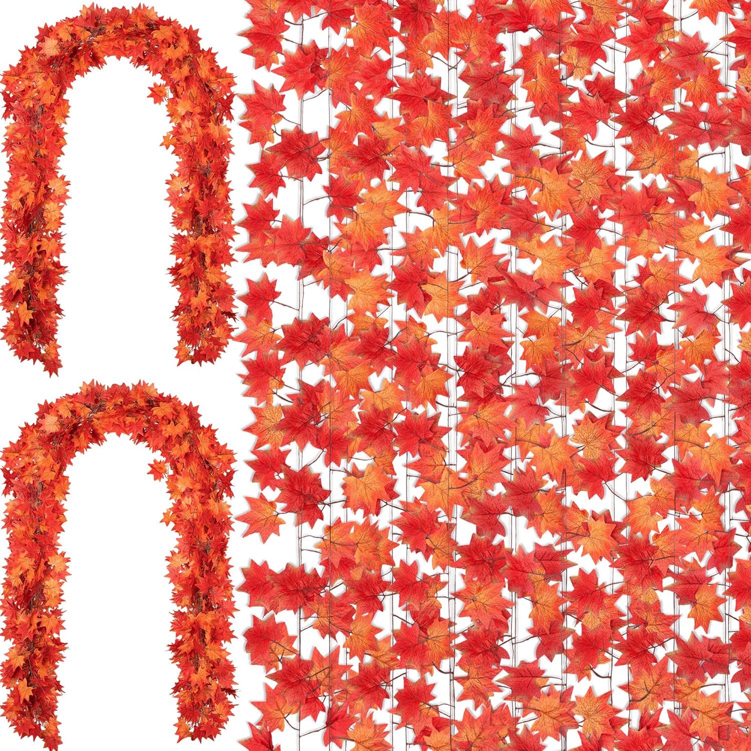 Wreaths, Garlands & Swags - Anftraer Fall Leaves Garland, Hanging Fall Vines Artificial Maple Leaf Garland Fall Decorations for Home Clearance Halloween Thanksgiving Decor Front Porch Fireplace Wedding Party