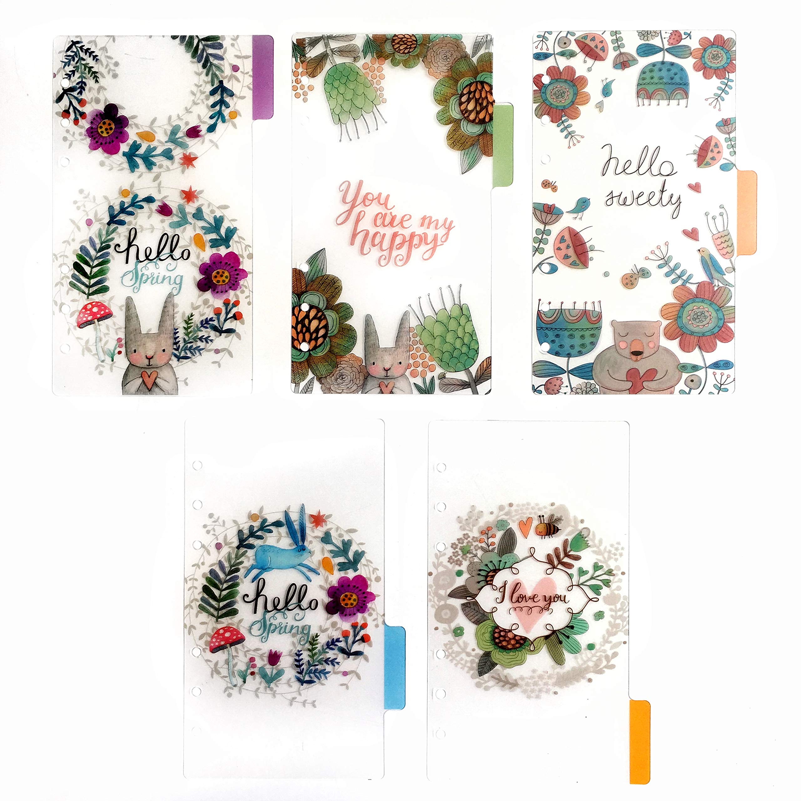 Index Tabs for A5/A6 6-Holes Cover Round Ring View Binder File Folder Loose Leaf Sheet Protectors Binder Cover Protector (Divider Animal, A6/17cm*10cm/6 Inch)