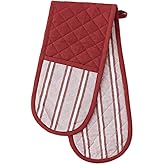 DII Double Strip Chef Kitchen Cooking & Baking Collection, Double Oven Mitt, 35x7.5, Barn Red