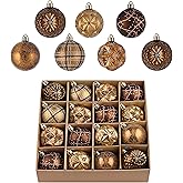 Valery Madelyn Fall Ornaments for Christmas Trees, 16ct Bronze Copper Brown Gold Shatterproof Fall Christmas Tree Decorations, 2.36 Inches Luxury Hanging Ball Ornaments for Thanksgiving Autumn Harvest
